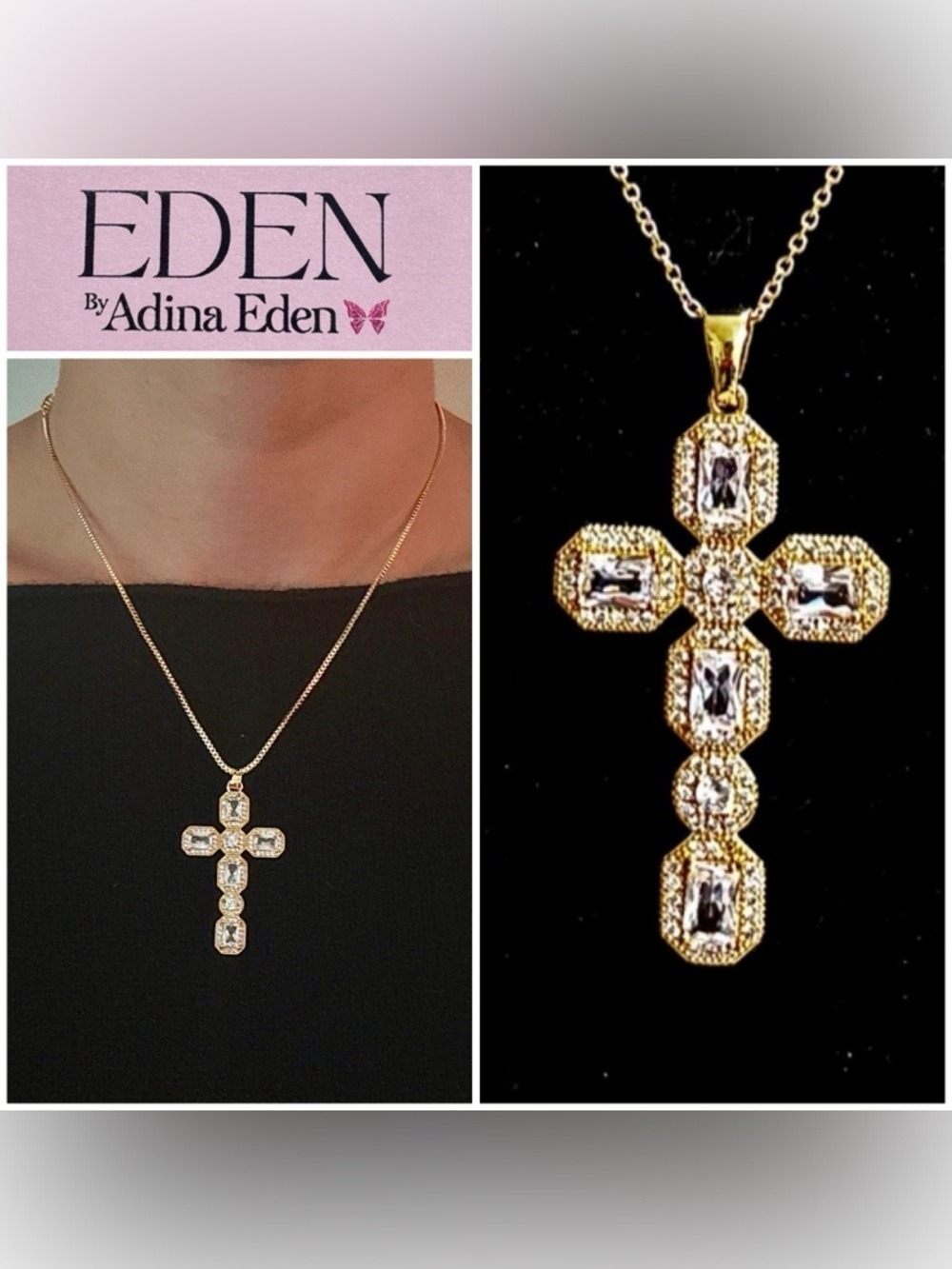 Adina Eden Gold CZ stones Cross Necklace